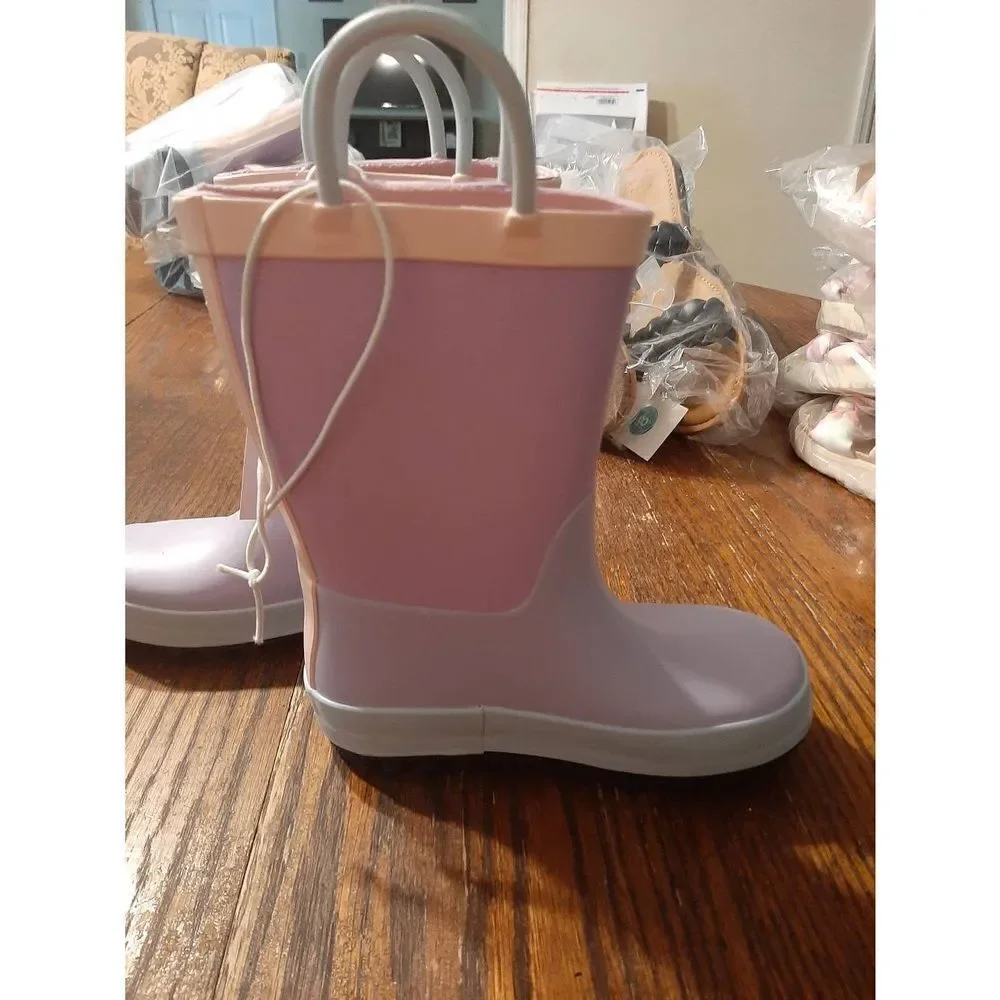 New Girls Size 5 Cat & Jack Ali Rubber Rain Boots Pink Purple Blue NWT